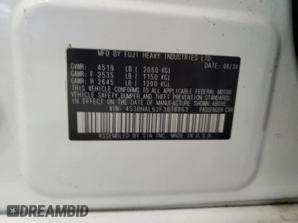2015 Subaru Legacy Limited with VIN 4S3BNAL62F3018863, listed as a Copart auction lot 61365435 with 203,551 mi miles and Clean title. Bid and sale history available at DreamBid. Image 12.