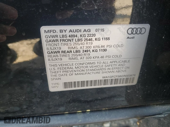 2016 Audi Q3 Prestige с VIN WA1GFCFS6GR003878, выставлен на аукционе Copart как лот 55265625 с пробегом 181 141 миль миль и Чистый • Clean title. История ставок и продаж доступна на DreamBid. Изображение 13.