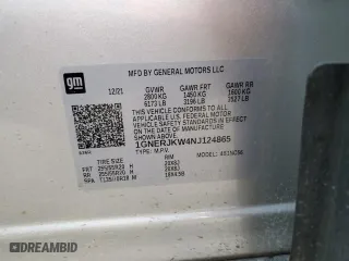 2022 Chevrolet Traverse RS with VIN 1GNERJKW4NJ124865, listed as a Copart auction lot 89060145 with 51,651 mi miles and Salvage Title. Bid and sale history available at carsss.com. Image 13.