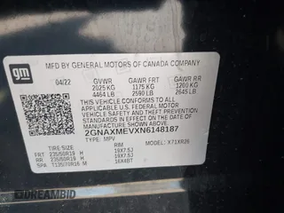 2022 Chevrolet Equinox RS with VIN 2GNAXMEVXN6148187, listed as a IAAI auction lot 42059131 with 28,109 mi miles and . Bid and sale history available at DreamBid. Image 9.