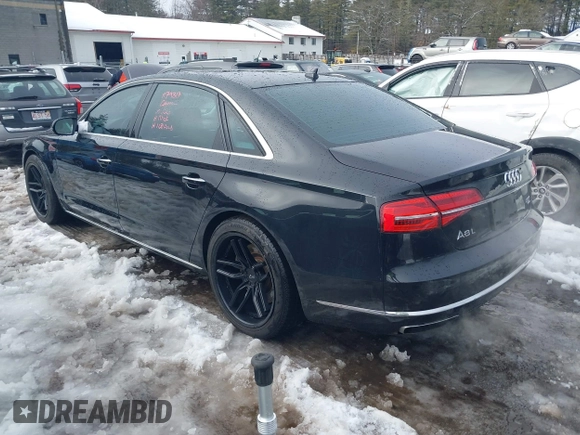 2015 Audi A8 L 4.0T with VIN WAU32AFD2FN033629, listed as a IAAI auction lot 41448956 with 120,364 mi miles. Bid and sale history available at carsss.com. Image 3.