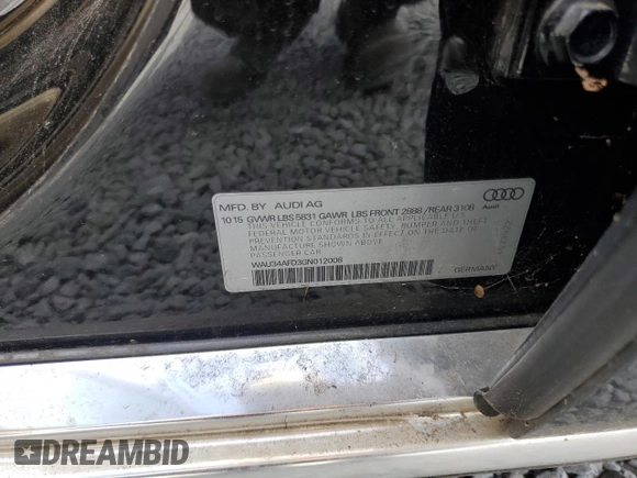 2016 Audi A8 3.0T with VIN WAU34AFD3GN012008, listed as a Copart auction lot 50212195 with 174,527 mi miles and Clean title. Bid and sale history available at DreamBid. Image 12.