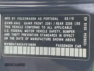 2010 Volkswagen Eos Komfort with VIN WVWBA7AH2AV018698, listed as a IAAI auction lot 42581271 with 91,490 mi miles and . Bid and sale history available at DreamBid. Image 9.