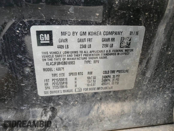 2016 Buick Encore Convenience with VIN KL4CJFSB4GB616983, listed as a Copart auction lot 47487585 with 129,453 mi miles and Clean Title. Bid and sale history available at carsss.com. Image 13.