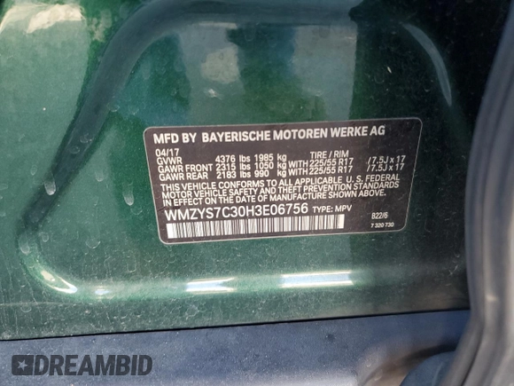 2017 MINI Countryman Cooper with VIN WMZYS7C30H3E06756, listed as a Copart auction lot 75120964 with 191,105 mi miles and Clean title. Bid and sale history available at DreamBid. Image 12.