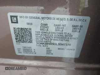 2020 Chevrolet Blazer LT z VIN 3GNKBHRS1LS547370, wystawiony jako IAAI lot #41576255 z przebiegiem 79 254 mil mil oraz . Historia ofert i sprzedaży dostępna na DreamBid. Obrazek 9.