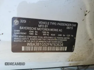 2015 BMW 3 Series 320i with VIN WBA3B1G52FNT63634, listed as a Copart auction lot 45853245 with 111,458 mi miles and Salvage Title. Bid and sale history available at carsss.com. Image 14.