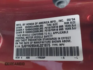 2004 Honda Element EX with VIN 5J6YH28544L021875, listed as a IAAI auction lot 41888765 with 109,976 mi miles and . Bid and sale history available at DreamBid. Image 9.