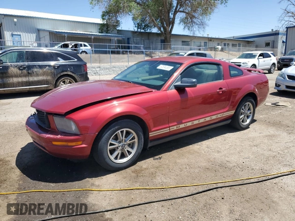 2005 Ford Mustang Deluxe with VIN 1ZVFT80N155171312, listed as a Copart auction lot 57504585 with 141,922 mi miles and Salvage title. Bid and sale history available at DreamBid. Image 1.