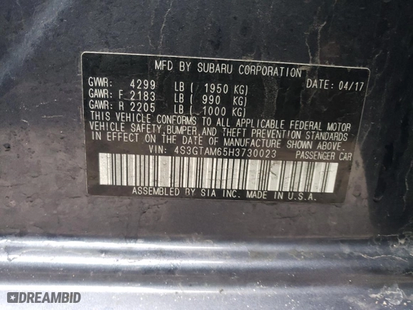 2017 Subaru Impreza Sport with VIN 4S3GTAM65H3730023, listed as a Copart auction lot 45267065 with 81,002 mi miles and Salvage Title. Bid and sale history available at carsss.com. Image 13.