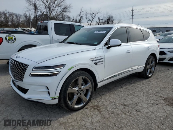 2021 Genesis GV80 with VIN KMUHCESC1MU075011, listed as a Copart auction lot 82869404 with 13,816 mi miles and Salvage title. Bid and sale history available at DreamBid. Image 1.