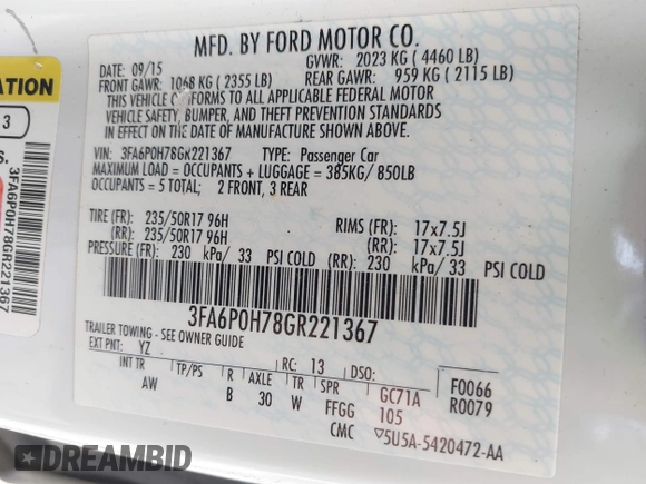 2016 Ford Fusion SE с VIN 3FA6P0H78GR221367, выставлен на аукционе IAAI как лот 42243871 с пробегом 126 962 миль миль и . История ставок и продаж доступна на DreamBid. Изображение 9.