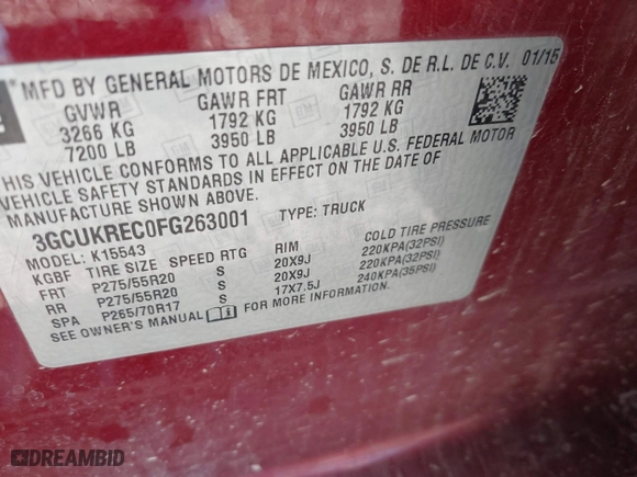 2015 Chevrolet Silverado 1500 LT with VIN 3GCUKREC0FG263001, listed as a IAAI auction lot 41735790 with 266,727 mi miles. Bid and sale history available at carsss.com. Image 9.