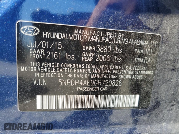 2016 Hyundai Elantra SE with VIN 5NPDH4AE9GH720826, listed as a Copart auction lot 61446445 with 109,305 mi miles and Salvage title. Bid and sale history available at DreamBid. Image 13.