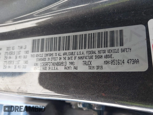 2019 Ram 1500 Laramie with VIN 1C6SRFDTXKN860913, listed as a IAAI auction lot 41356687 with 199,485 mi miles. Bid and sale history available at carsss.com. Image 9.