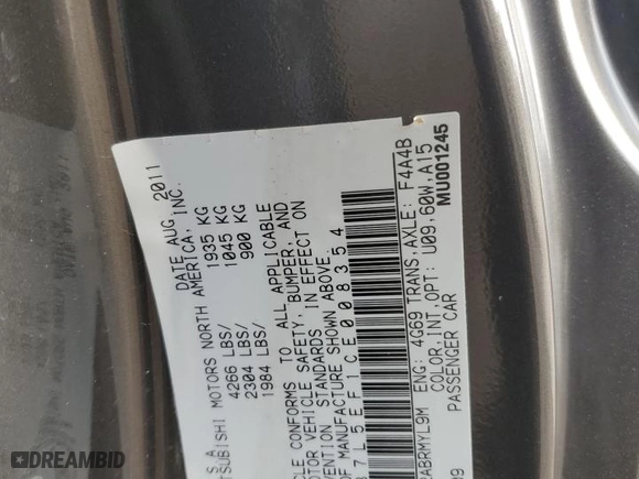 2012 Mitsubishi Eclipse GS Sport with VIN 4A37L5EF1CE008354, listed as a Copart auction lot 42534355 with 0 mi miles and Non Repairable. Bid and sale history available at carsss.com. Image 12.