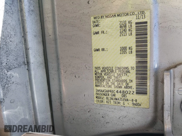 2014 Nissan Maxima SV z VIN 1N4AA5AP4EC448022, wystawiony jako IAAI lot #42027624 z przebiegiem 280 961 mil mil oraz . Historia ofert i sprzedaży dostępna na DreamBid. Obrazek 9.