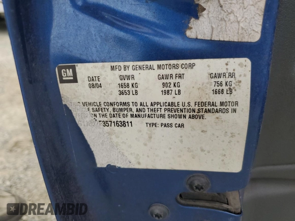 2005 Chevrolet Cavalier with VIN 1G1JC52F357163811, listed as a Copart auction lot 79886014 with 0 mi miles and Salvage Title. Bid and sale history available at carsss.com. Image 14.