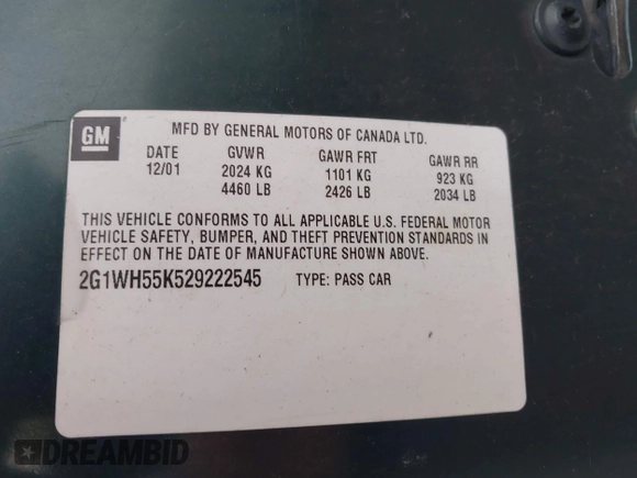 2002 Chevrolet Impala LS z VIN 2G1WH55K529222545, wystawiony jako IAAI lot #42268724 z przebiegiem 164 346 mil mil oraz . Historia ofert i sprzedaży dostępna na DreamBid. Obrazek 9.
