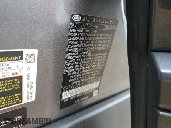 2018 Land Rover Range Rover HSE z VIN SALGS2RK7JA382430, wystawiony jako Copart lot #63055095 z przebiegiem 117 235 mil mil oraz Szkoda całkowita • Salvage title. Historia ofert i sprzedaży dostępna na DreamBid. Obrazek 13.