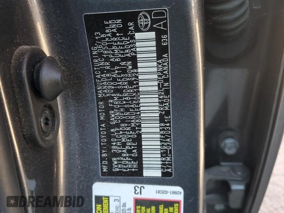 2013 Toyota Corolla L with VIN 2T1BU4EE5DC111728, listed as a Copart auction lot 77217394 with Not Provided miles and Salvage Title. Bid and sale history available at DreamBid. Image 12.
