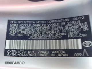 2012 Toyota Prius Two with VIN JTDZN3EU0C3123239, listed as a IAAI auction lot 41649249 with Not Provided miles and . Bid and sale history available at DreamBid. Image 9.