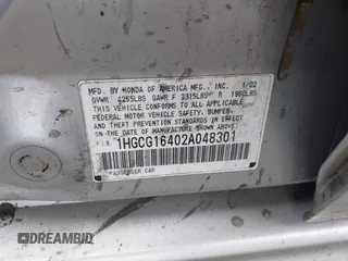 2002 Honda Accord LX z VIN 1HGCG16402A048301, wystawiony jako IAAI lot #42196218 z przebiegiem 254 138 mil mil oraz . Historia ofert i sprzedaży dostępna na DreamBid. Obrazek 9.