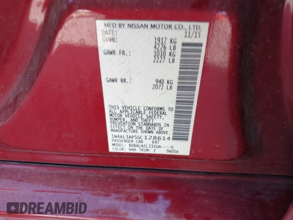 2016 Nissan Altima SR with VIN 1N4AL3AP5GC128614, listed as a IAAI auction lot 41625773 with 123,549 mi miles and . Bid and sale history available at DreamBid. Image 9.