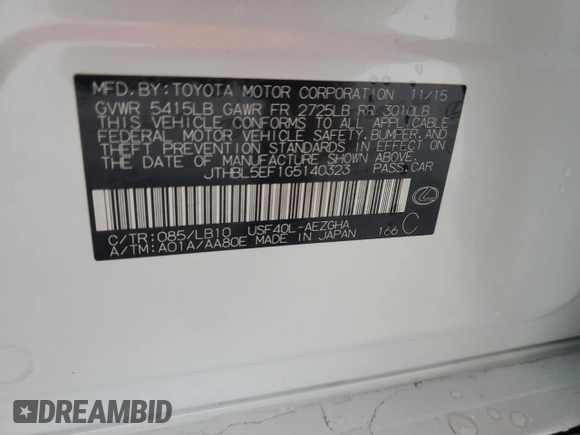 2016 Lexus LS 460 with VIN JTHBL5EF1G5140323, listed as a Copart auction lot 46090725 with 62,707 mi miles and Salvage title. Bid and sale history available at DreamBid. Image 13.