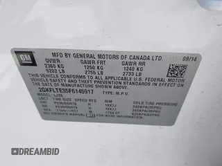 2015 GMC Terrain SLT with VIN 2GKFLTE35F6145917, listed as a IAAI auction lot 42050238 with 54,733 mi miles and . Bid and sale history available at DreamBid. Image 9.