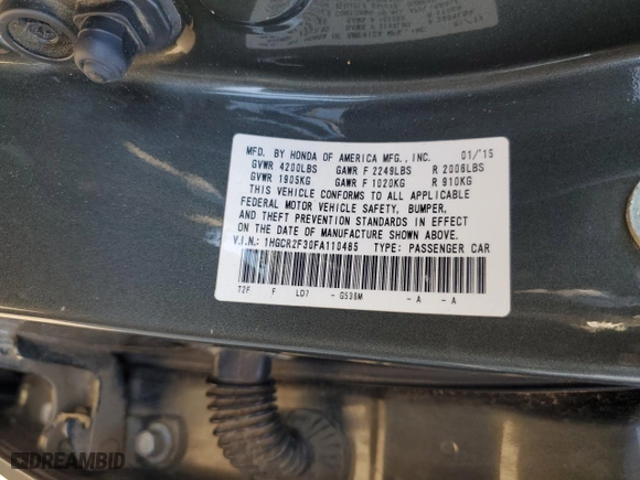2015 Honda Accord Sedan LX with VIN 1HGCR2F30FA110485, listed as a Copart auction lot 50551245 with 104,535 mi miles and Salvage Title. Bid and sale history available at carsss.com. Image 12.