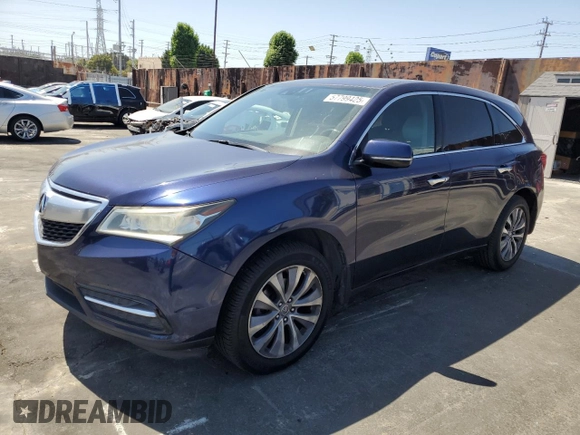 2014 Acura MDX Technology with VIN 5FRYD3H46EB005081, listed as a Copart auction lot 57799425 with 208,568 mi miles and Salvage title. Bid and sale history available at DreamBid. Image 1.
