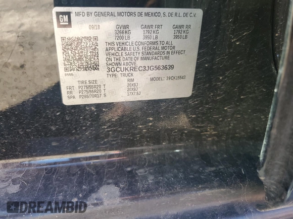 2018 Chevrolet Silverado 1500 LT with VIN 3GCUKREC3JG563639, listed as a Copart auction lot 46690685 with 182,966 mi miles and Salvage Title. Bid and sale history available at carsss.com. Image 12.