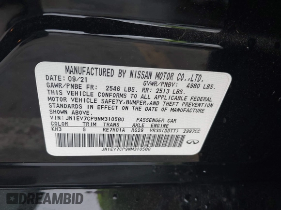 2022 Infiniti Q50 3.0t SENSORY with VIN JN1EV7CP9NM310580, listed as a IAAI auction lot 41891329 with 31,325 mi miles. Bid and sale history available at carsss.com. Image 9.