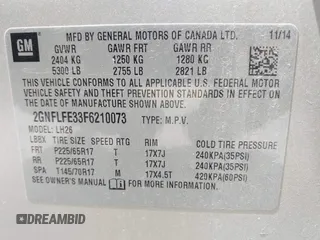 2015 Chevrolet Equinox LT with VIN 2GNFLFE33F6210073, listed as a IAAI auction lot 42043774 with 217,423 mi miles and . Bid and sale history available at DreamBid. Image 9.