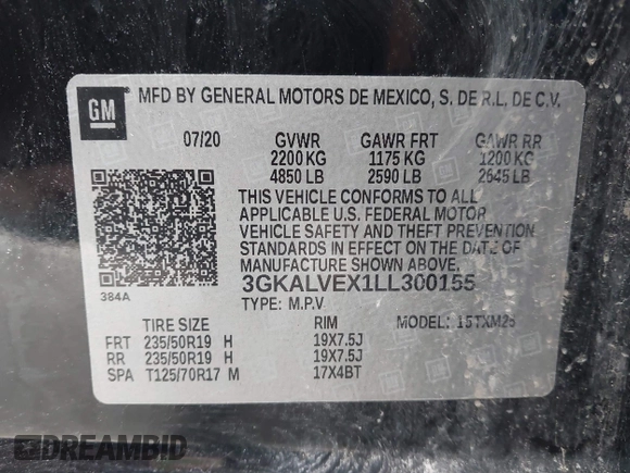 2020 GMC Terrain SLT with VIN 3GKALVEX1LL300155, listed as a IAAI auction lot 41886503 with 121,771 mi miles. Bid and sale history available at carsss.com. Image 9.