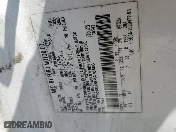2008 Ford Ranger XL z VIN 1FTYR10D38PA78888, wystawiony jako Copart lot #56497105 z przebiegiem 168 219 mil mil oraz Szkoda całkowita • Salvage title. Historia ofert i sprzedaży dostępna na DreamBid. Obrazek 12.