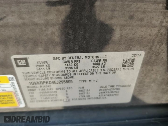 2014 GMC Acadia SLE с VIN 1GKKRPKD4EJ295505, выставлен на аукционе Copart как лот 65257275 с пробегом 135 932 миль миль и Списание • Salvage title. История ставок и продаж доступна на DreamBid. Изображение 14.
