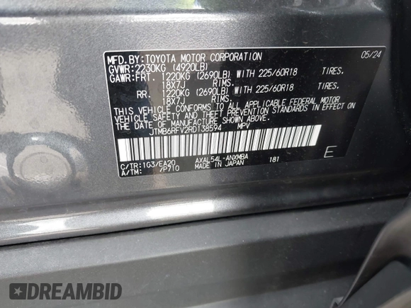 2024 Toyota RAV4 Hybrid XLE Premium with VIN JTMB6RFV2RD138594, listed as a IAAI auction lot 41885310 with 12,330 mi miles. Bid and sale history available at carsss.com. Image 9.