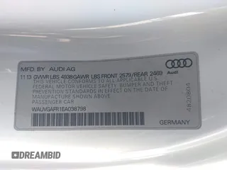 2014 Audi S5 Prestige with VIN WAUVGAFR1EA038798, listed as a IAAI auction lot 41682255 with 54,966 mi miles. Bid and sale history available at carsss.com. Image 9.