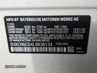 2020 BMW X5 xDrive40i with VIN 5UXCR6C04L9B36134, listed as a Copart auction lot 52220665 with 51,285 mi miles and Salvage title. Bid and sale history available at DreamBid. Image 13.