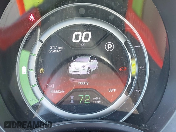 2014 FIAT 500e with VIN 3C3CFFGE2ET266747, listed as a IAAI auction lot 42394815 with 66,625 mi miles and . Bid and sale history available at DreamBid. Image 18.