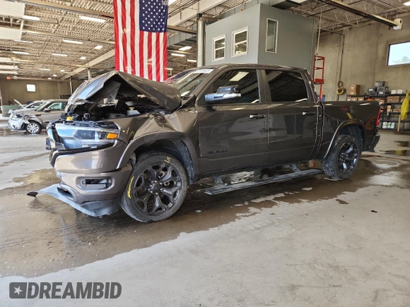 2021 Ram 1500 Limited with VIN 1C6SRFHT1MN563896, listed as a Copart auction lot 63918625 with 91,523 mi miles and Salvage title. Bid and sale history available at DreamBid. Image 1.