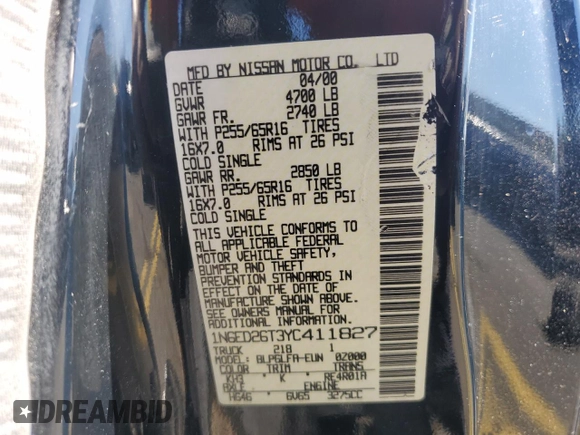 2000 Nissan Frontier XE z VIN 1N6ED26T3YC411827, wystawiony jako Copart lot #48612455 z przebiegiem 140 373 mil mil oraz Czysty tytuł • Clean title. Historia ofert i sprzedaży dostępna na DreamBid. Obrazek 12.