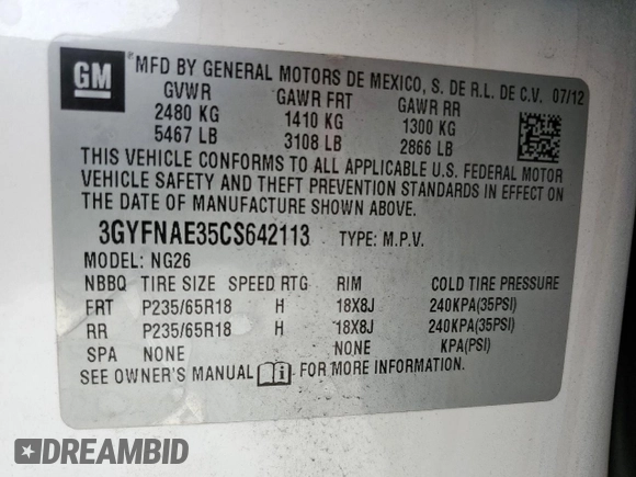 2012 Cadillac SRX Luxury Collection z VIN 3GYFNAE35CS642113, wystawiony jako Copart lot #60201195 z przebiegiem 108 006 mil mil oraz Szkoda całkowita • Salvage title. Historia ofert i sprzedaży dostępna na DreamBid. Obrazek 14.