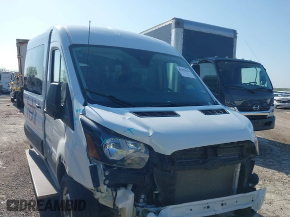2024 Ford Transit Passenger XL with VIN 1FBAX2C89PKB52360, listed as a IAAI auction lot 41381594 with 43,067 mi miles and . Bid and sale history available at DreamBid. Image 1.