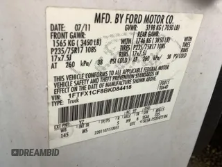 2011 Ford F-150 XL z VIN 1FTFX1CF8BKD84418, wystawiony jako IAAI lot #42642177 z przebiegiem Nie podano mil oraz . Historia ofert i sprzedaży dostępna na DreamBid. Obrazek 1.