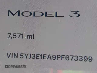 2023 Tesla Model 3 with VIN 5YJ3E1EA9PF673399, listed as a IAAI auction lot 42392643 with 7,571 mi miles and . Bid and sale history available at DreamBid. Image 7.