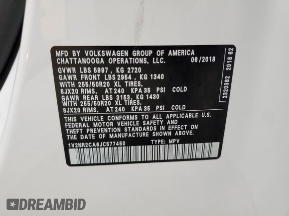2018 Volkswagen Atlas SEL Premium z VIN 1V2NR2CA6JC577450, wystawiony jako Copart lot #64202745 z przebiegiem 50 195 mil mil oraz Szkoda całkowita • Salvage title. Historia ofert i sprzedaży dostępna na DreamBid. Obrazek 14.