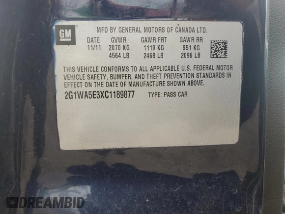 2012 Chevrolet Impala LS Retail with VIN 2G1WA5E3XC1189877, listed as a Copart auction lot 46757985 with Not provided miles and Salvage title. Bid and sale history available at DreamBid. Image 13.